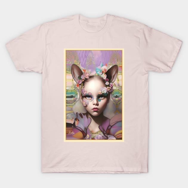 Stunning pop surrealism dream painting of a girl with flowers and ears of a cat T-Shirt by ZiolaRosa